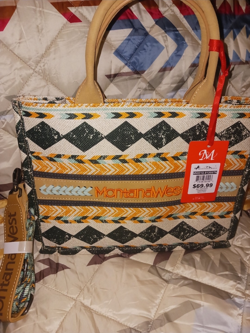 Montana West Yellow, Black & Tan Geometric Tote